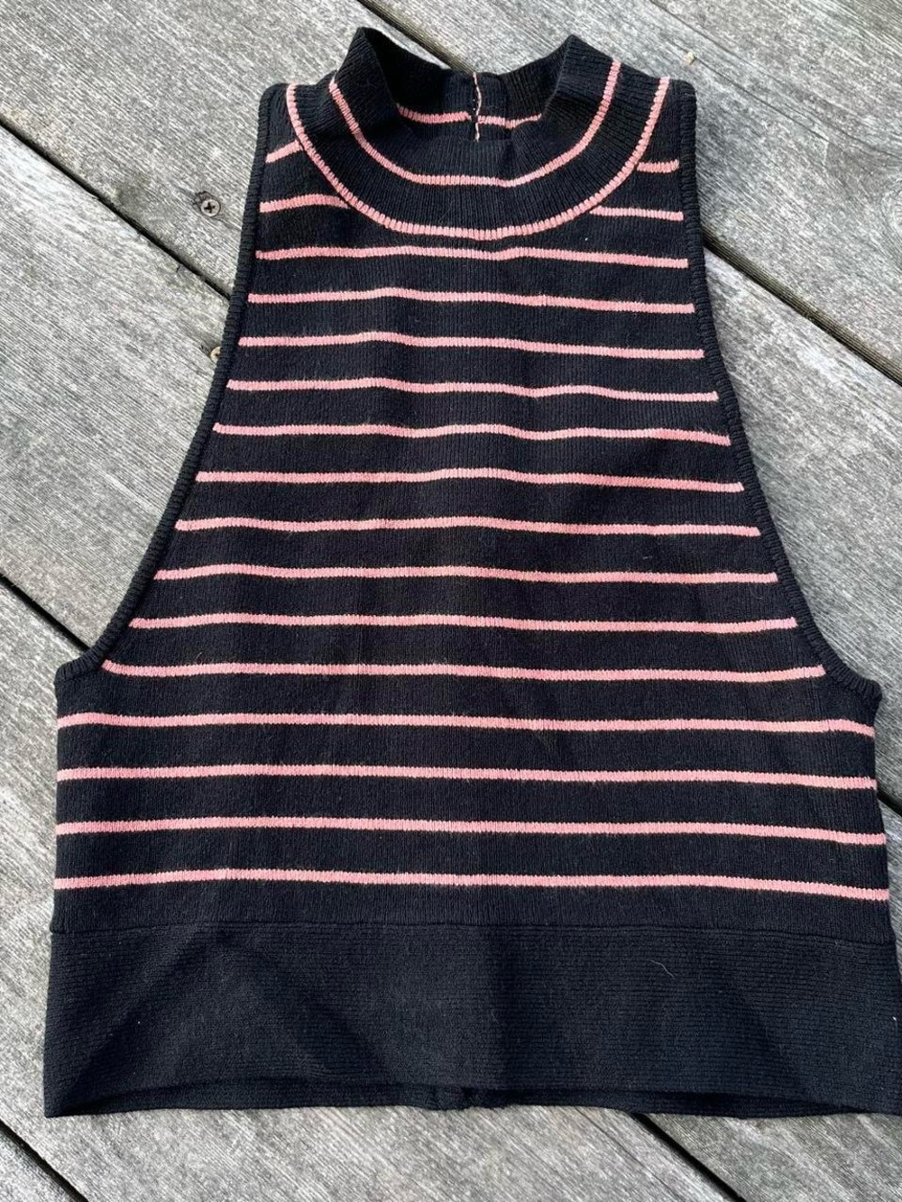 Victoria's Secret black + pink striped halter crop top